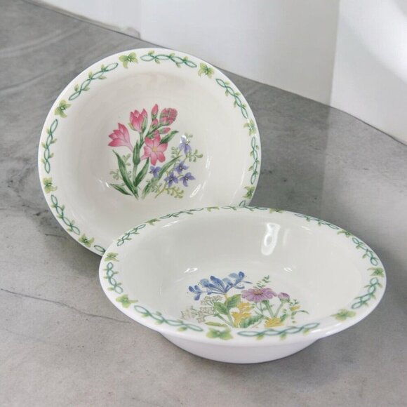 Thomson Pottery Floral Garden Set 2 Different Deep Dish Bowl Ceramic Set Bowls - Picture 1 of 16